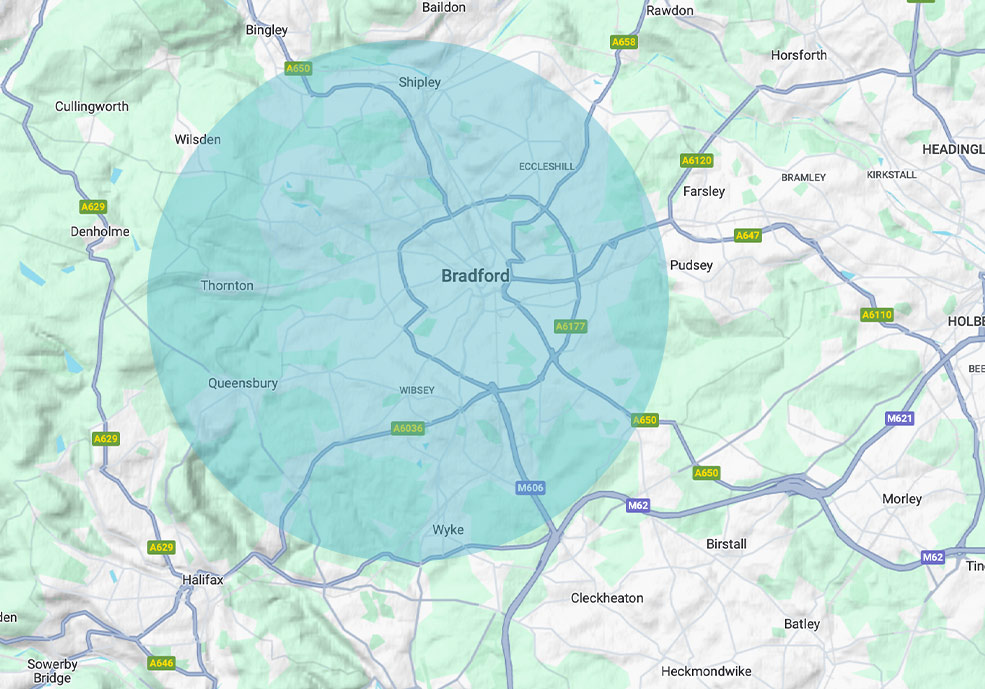 Map of Bradford where Aquatrust offer the legionella testing service