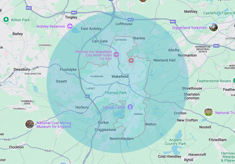 Wakefield-map Map of Wakefield where Aquatrust Cover
